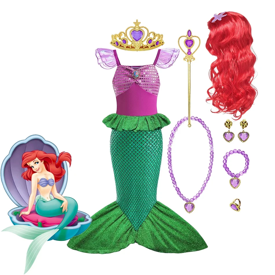 Disney Mermaid Ariel Princess Dress Kids Costume For Girls Cosplay Children Carnival Birthday Party Clothes Little Mermaid Dress