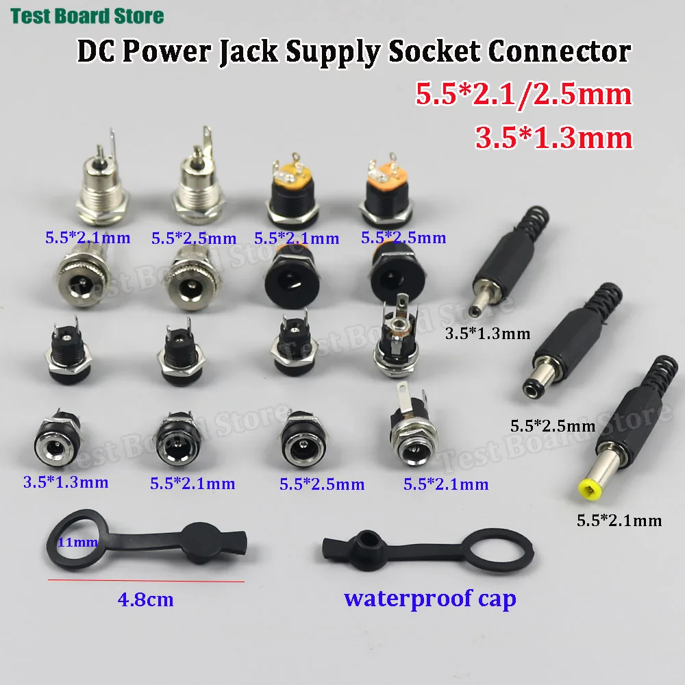 10PCS DC022B DC099 DC025 5.5 X 2.1mm 5.5*2.5MM DC Power Jack Supply Socket 3.5X1.3 DC Female Panel Mount Connector Plug Adapter