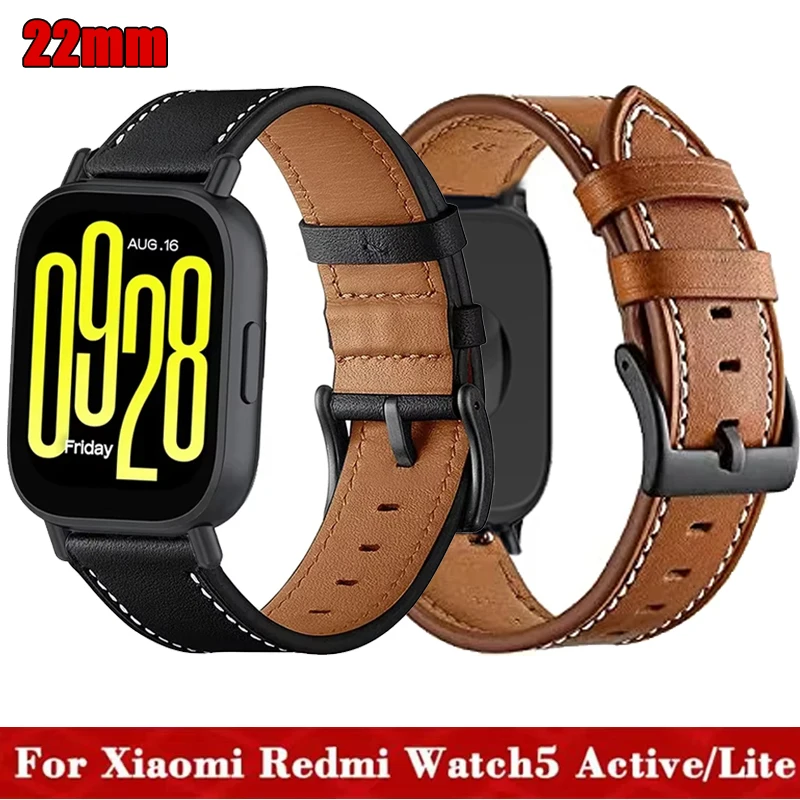 Cinturino in pelle retrò da 22 mm per Xiaomi Redmi Watch 5 Active/5 Lite Bracciale da polso per cinturino Redmi Watch 3 Active/3 Lite