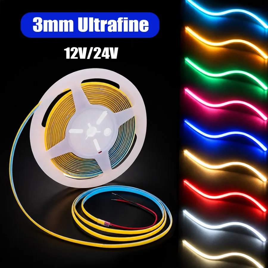 3mm Ultrafine COB LED Strip Light Polychrome 0.5-5m High Density 400LEDs TV Bedroom Living Room Home Atmosphere Lighting