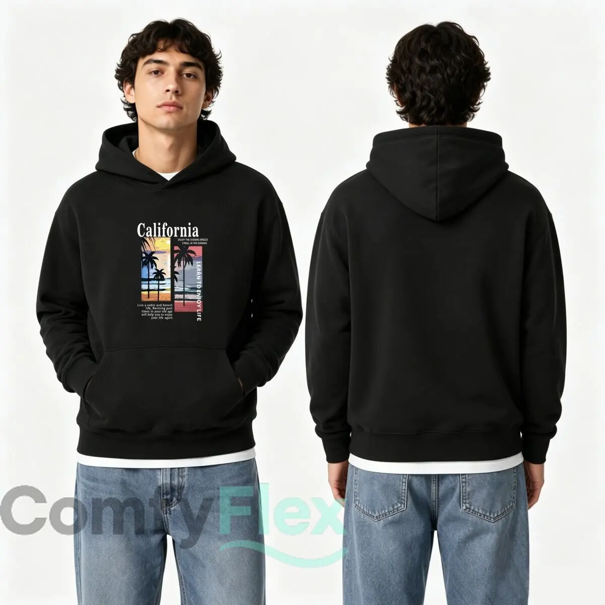 Learn To Enjoy Life Tropical Palm Tree Sunset Design Autumn and winter new men's and women's hooded sweatshirts