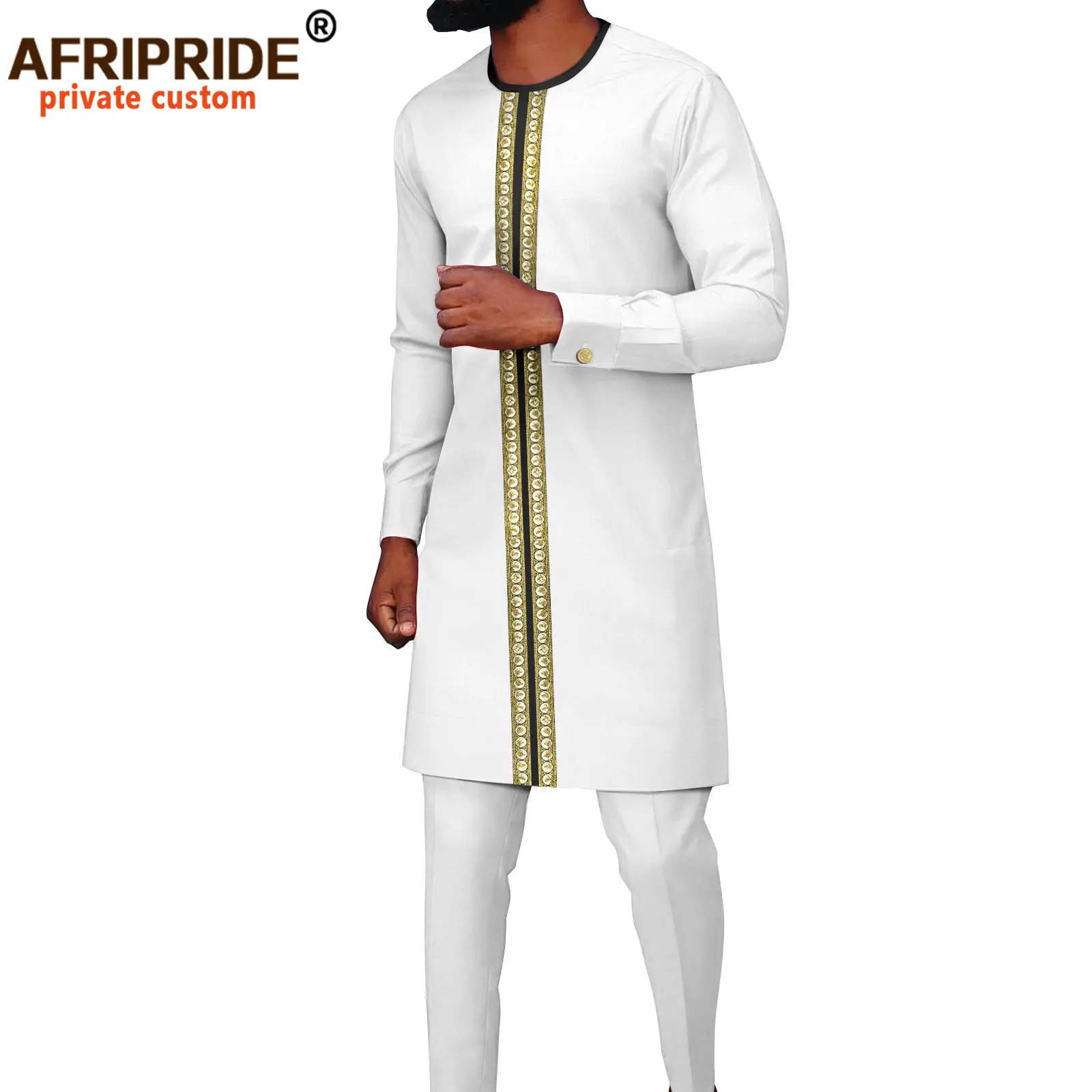 

Tracksuit Men African Clothing Embroidery Shirt Suit Dashiki Outfits Ankara Attire Traditional Set for Wedding A2216164