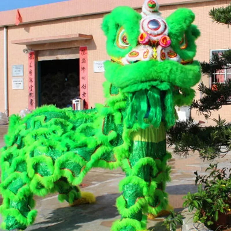 عيد الميلاد الأزرق الأسد الرقص زي التميمة الصوف جنوب الأسد الفن الشعبي الصيني اثنين الكبار تأثيري زي حفلة تنكرية الإعلان P