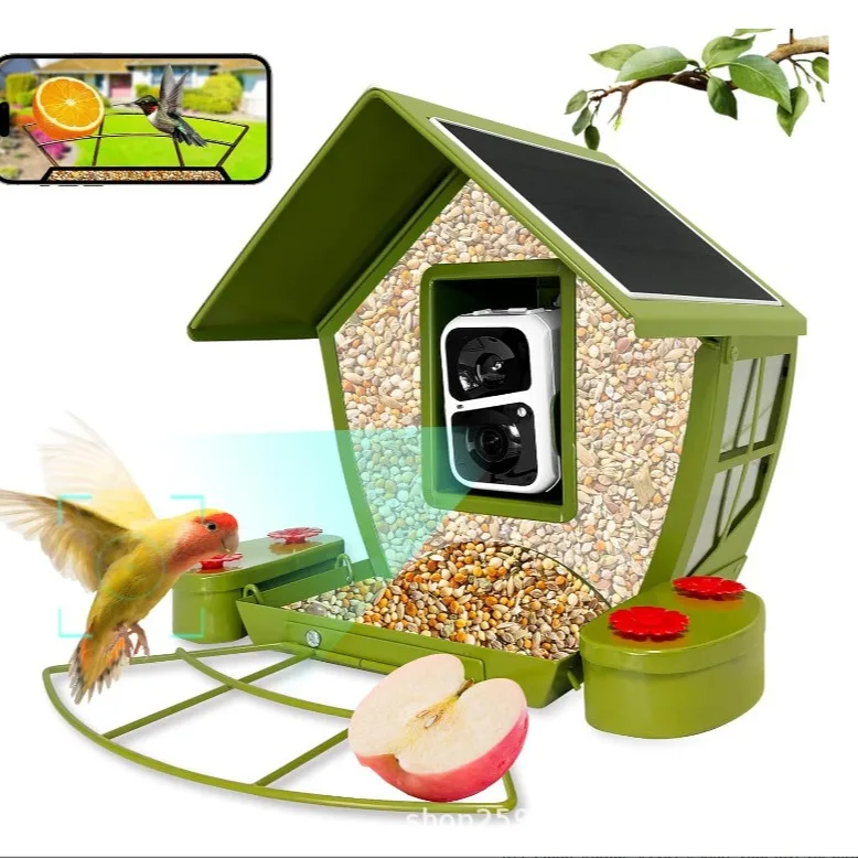 Mangeoire pour oiseaux intelligente avec caméra, jardin extérieur, cour, identification haute définition, mangeoire pour colibri avec objectif