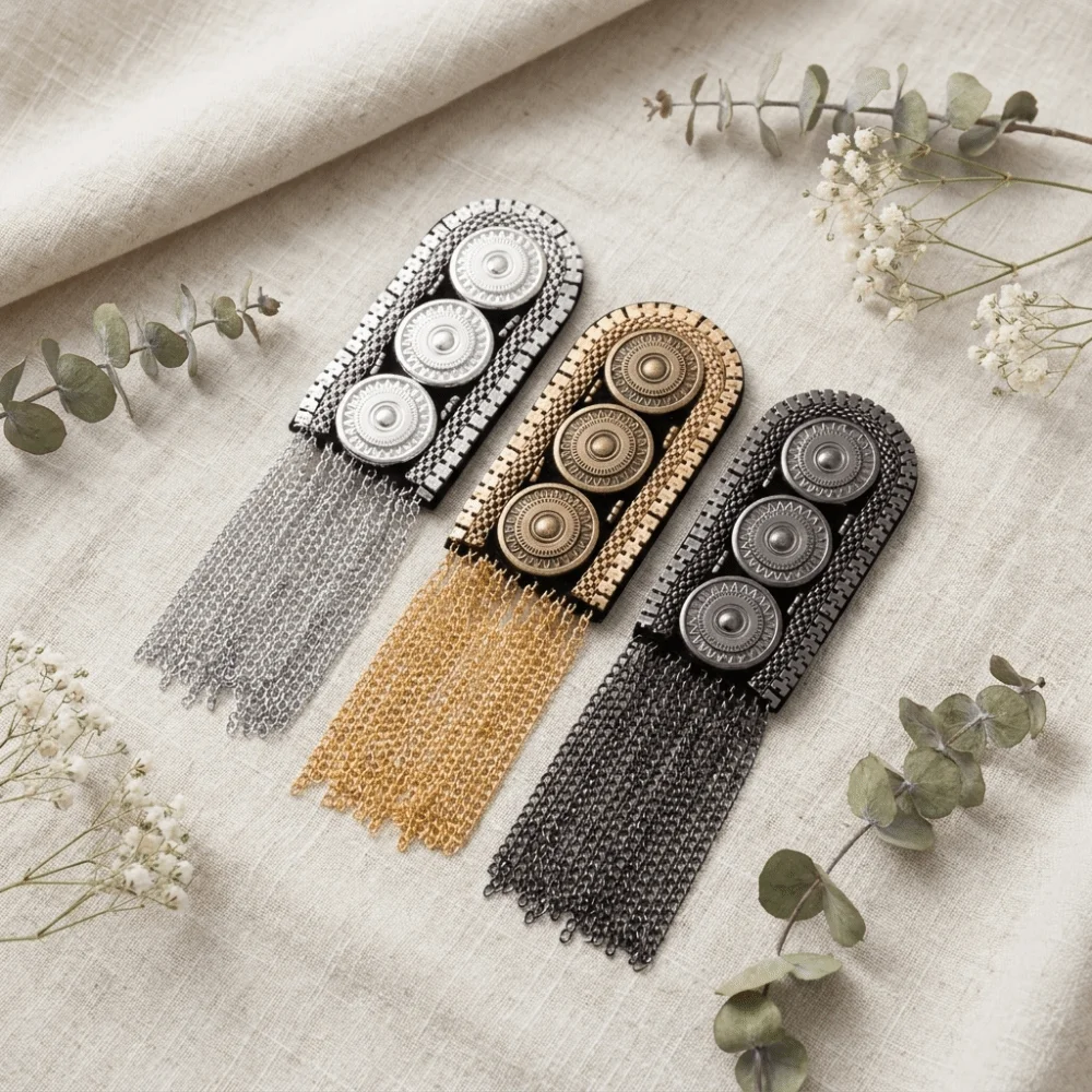 Luxury Alloy Shoulder Epaulets Chain Tassel Decorative Fringe Shoulder Ornament Retro DIY Clothing Accessories Unisex