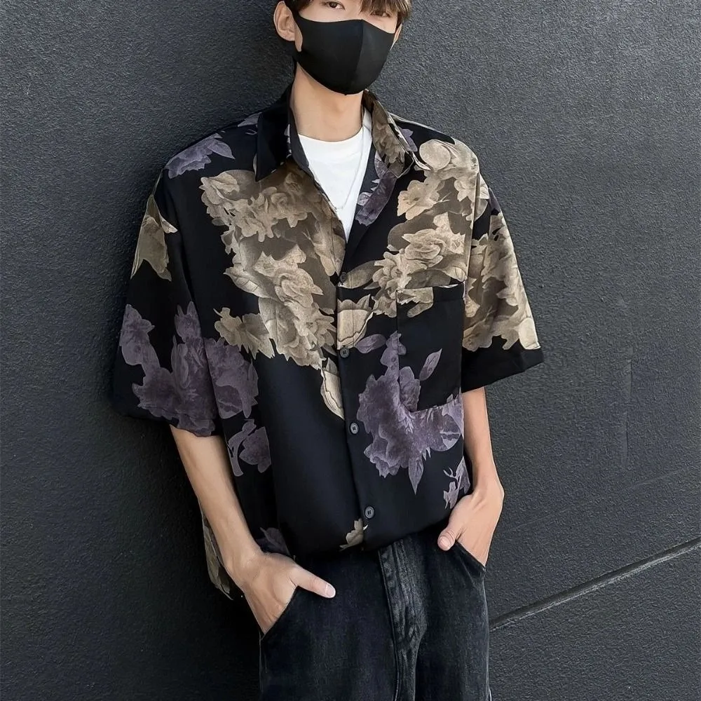 Camisas de playa holgadas y elegantes para hombre, blusa de flores con solapa y cuello en V para mujer, camisas Retro de manga corta con botones para vacaciones