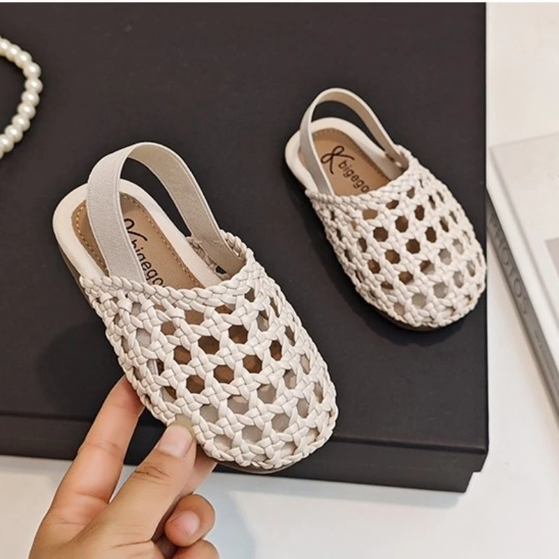 Kids Girls Casual Shoes Braided Sandals Fashion Hollow Out Leather Shoe Soft Sole Retro Baby Princess Slippers Beach Shoes