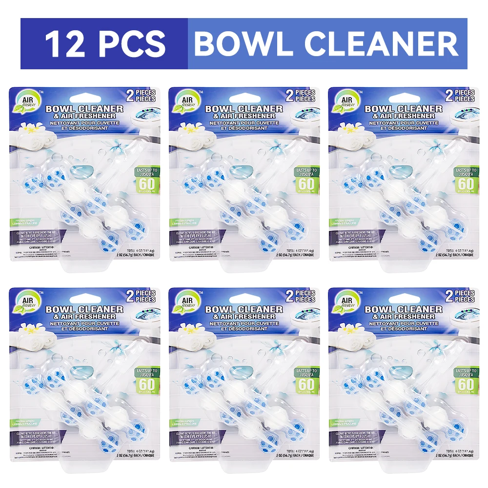 Air Fusion 5-in-1 Rim Hanger Toilet Bowl Cleaner, Fresh Linen Mint 6pack 12 Count Toilet Basket Bowl Gleaner Air Reshener