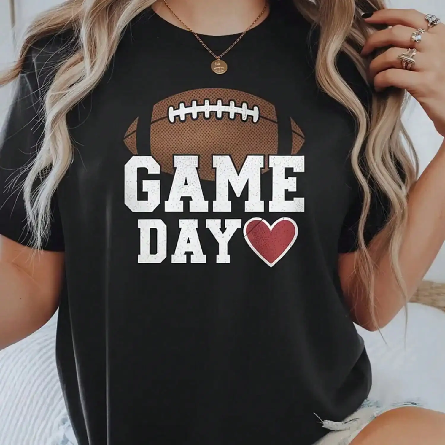 

Women'S Wear, American Football Letter Pattern Black Washed Loose Short Sleeve T-Shirt