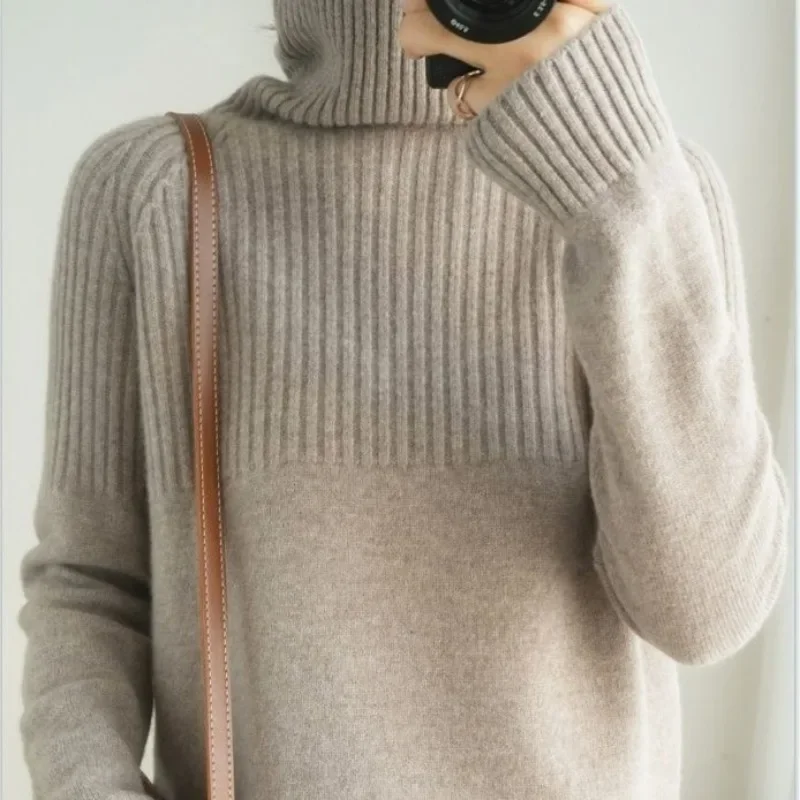 

2025 Autumn New Thick Sweater Knitted Hoodie Women's Loose Korean Lazy Style High Neck Long Sleeve Unique Top
