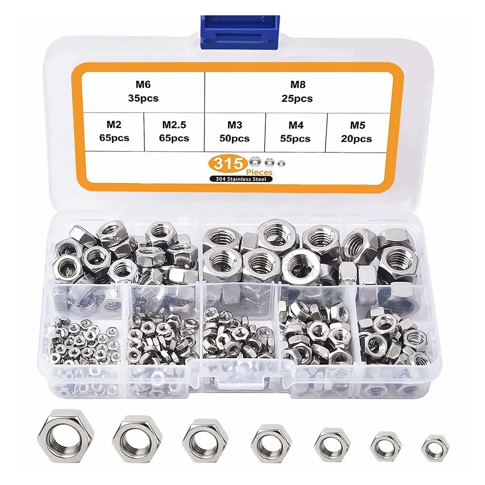 315x Metric Hex Nuts M2 M2.5 M3 M4 M5 M6 M8 Easy to Use Metric Hardware Nuts