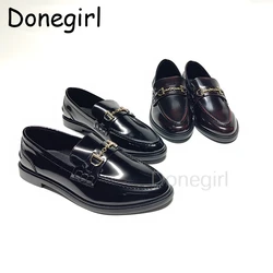 Women's Chain Loafers Patent Leather Slip On Platform Shoes Woman Stylish Low Heels Black Office Shoes Ladies flache schuhe