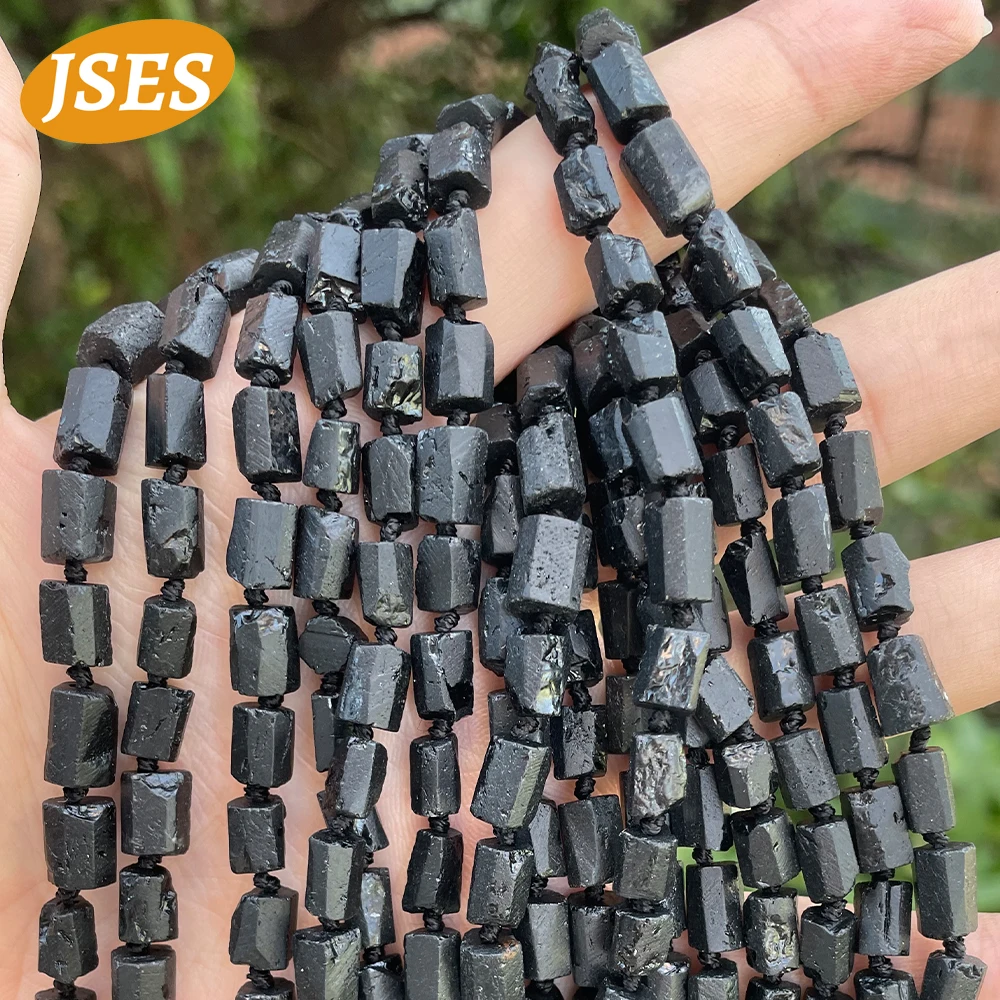 Natural Black Tourmaline Grinding Column Shape Spacer Loose Stone Beads for Jewelry Making DIY Bracelet Necklace Gemstone Beads