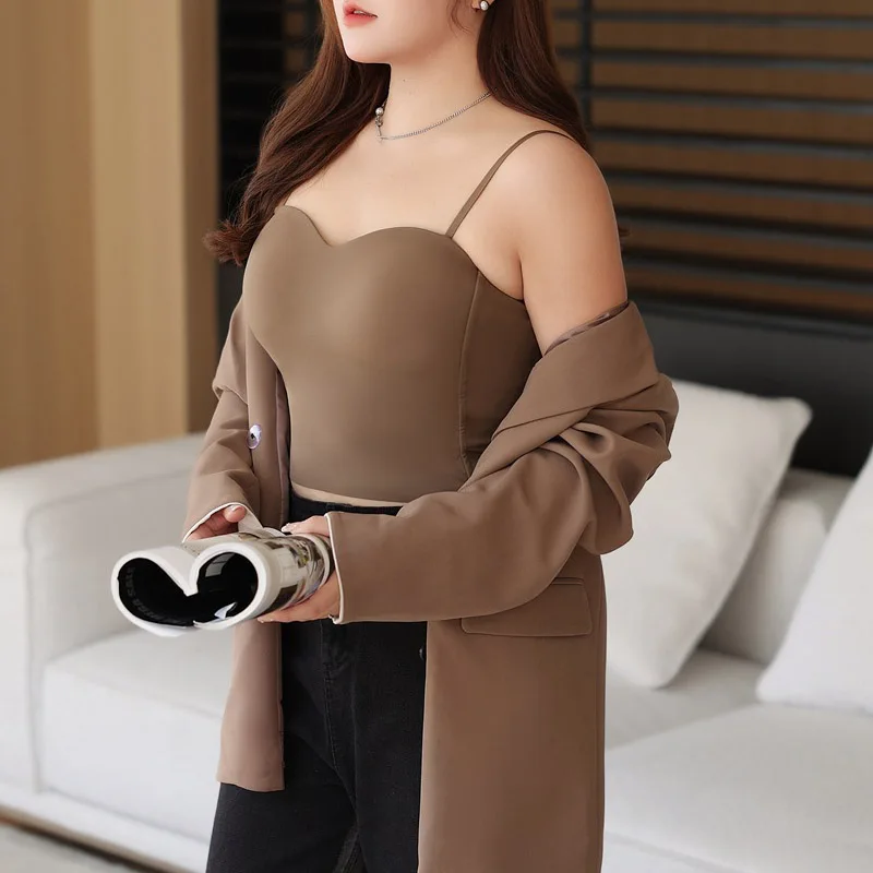 Camis with Chest Pad for Women, Beautiful Back, Spaghetti Straps Top, Plus Size, Stylish, Seagull Collar, Good Quality, Autumn