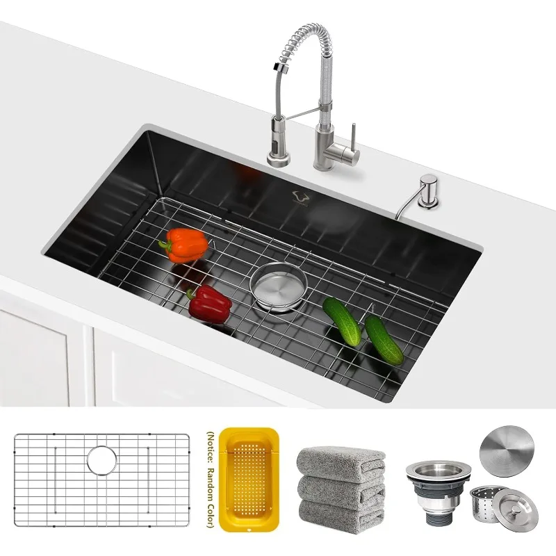 Kitchen Sink 32x18 Inch Undermount Kitchen Sink 16 Gauge Single Bowl Stainless Steel Sink Gun Metal Finish