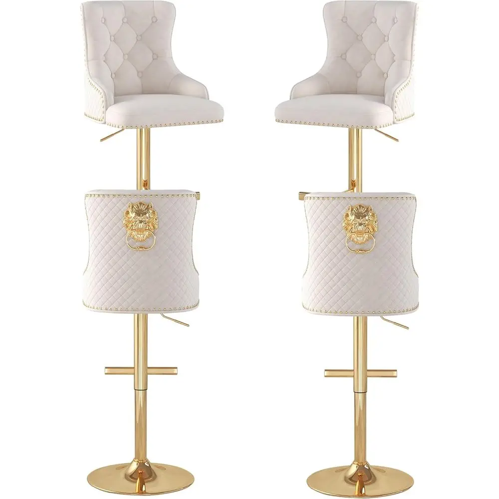 

Набор из 4-х бархатных вращающихся барных стульев с регулируемой высотой и золотым основанием для кухни или столовой