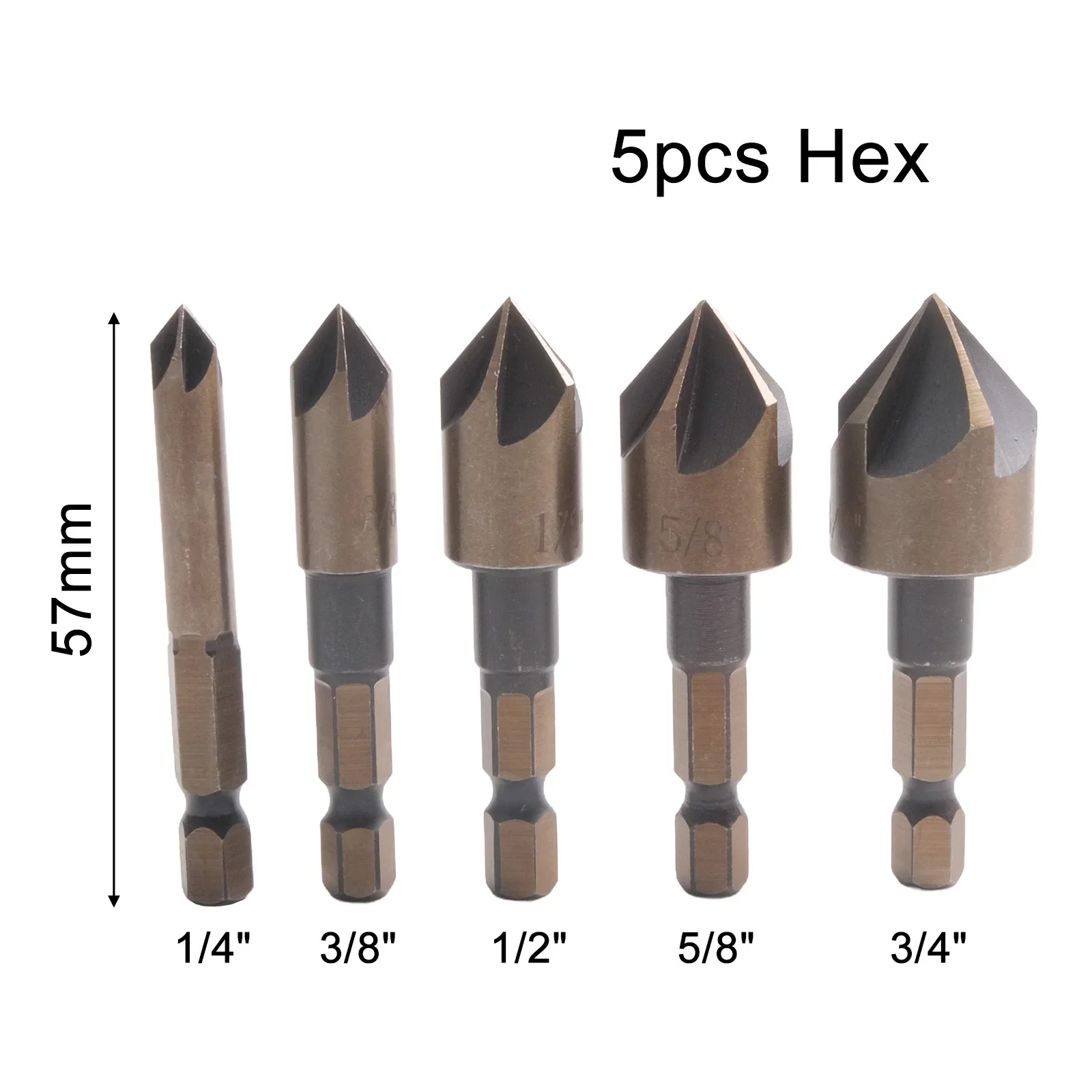 5PCS M35 Cobalt Countersink Drill Bit Set 82 Degree 5 Flute Hexagonal Round Shank Counter Sink Bit For Metal Wood Plywood Plasti