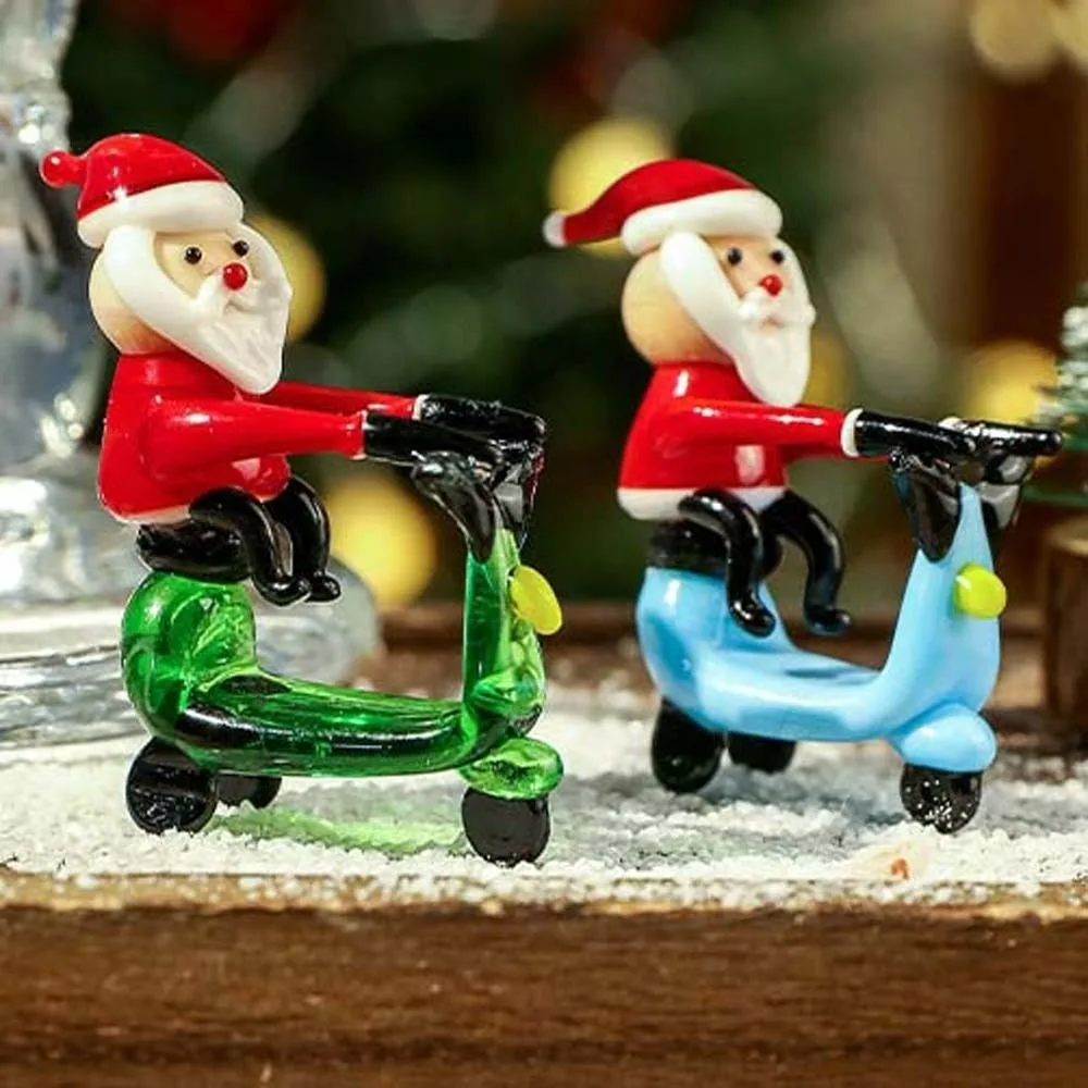 Handcrafted Glass Yoga Santa Glossy Lampwork Miniature Christmas Figurine Creative Delicate Cartoon Desktop Statue Desktop