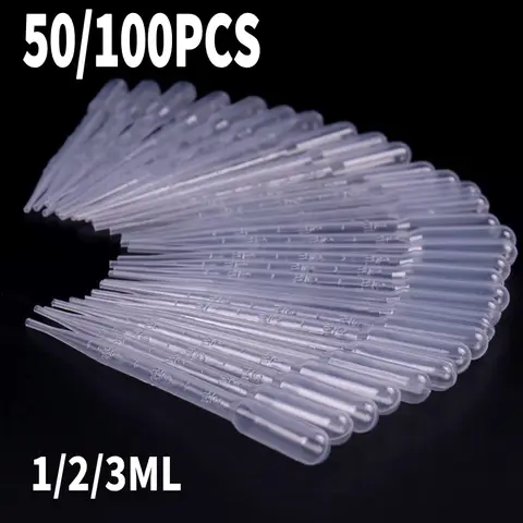 Bilashmart 50pcs 1/2/3ML Disposable Plastic Laboratory Pipette Pasteur Pipettes Dropper Experiment Supplies Essential Oils Pipettes Makeup
