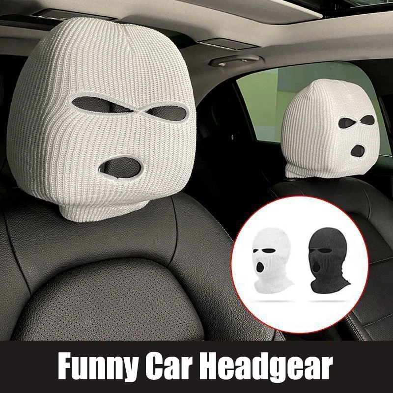 Universal Car Seat Headrest Cover Ski Mask Hat 3 Hole Full Cover Anti Ash Protection Halloween Christmas Funny Car Decoration