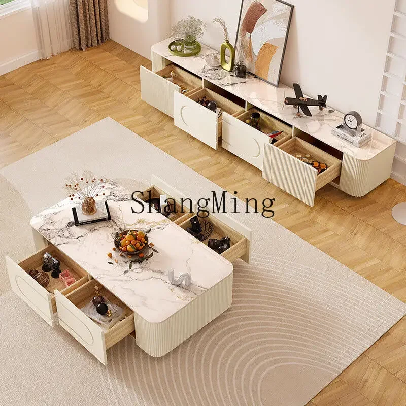 

SM minimalist rock slab coffee table TV cabinet combination set modern minimalist storage floor cabinet living room home