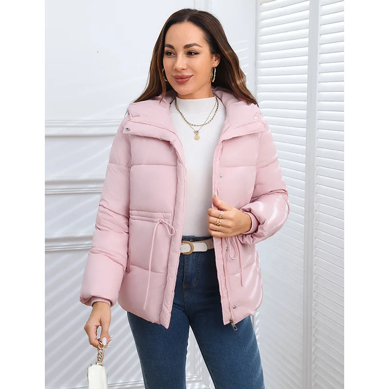 2025 Autumn/Winter Hooded Tight-Sleeved Drawstring Cotton Coat