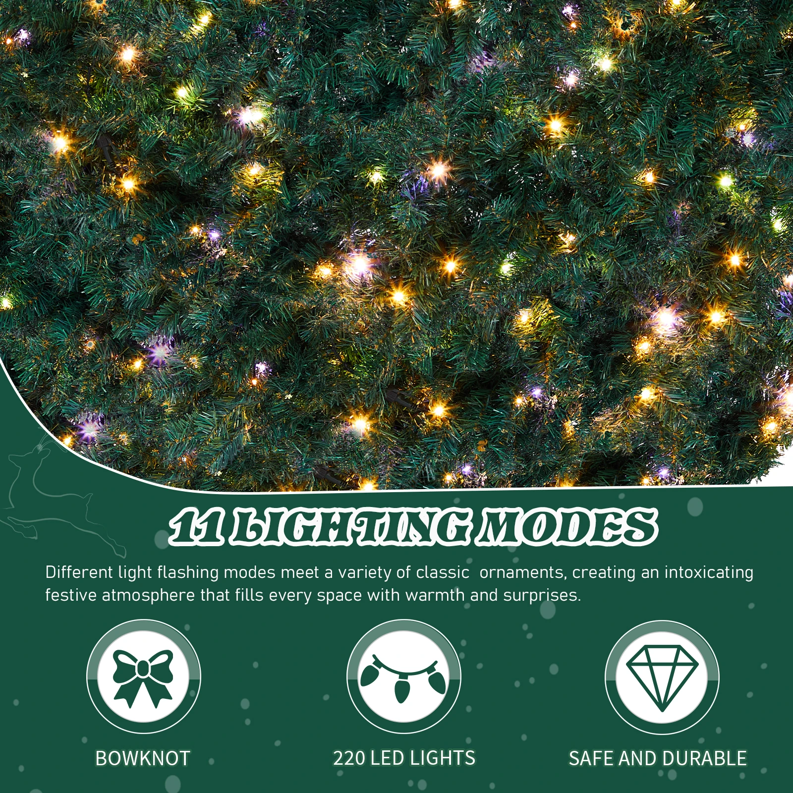 إكليل عيد الميلاد المضاء مسبقًا مقاس 60 بوصة، إكليل عيد الميلاد الاصطناعي المضاء مع 220 مصباحًا دافئًا ومتعدد الألوان و600 طرفًا من مادة PVC #2