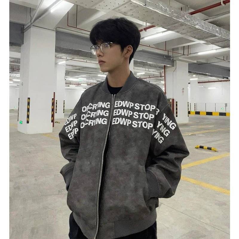 

Мужская осенне-зимняя куртка-бомбер в стиле американского хип-хопа с буквенным принтом, модная молодежная трендовая верхняя одежда