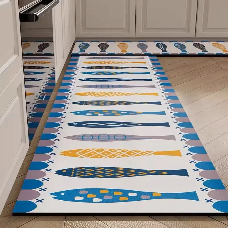VIKAMA American Light Luxury Kitchen Special Diatom Mud Mat Absorbent, Dirt Resistant, Non-Slip Mat Home Long Foot Mat