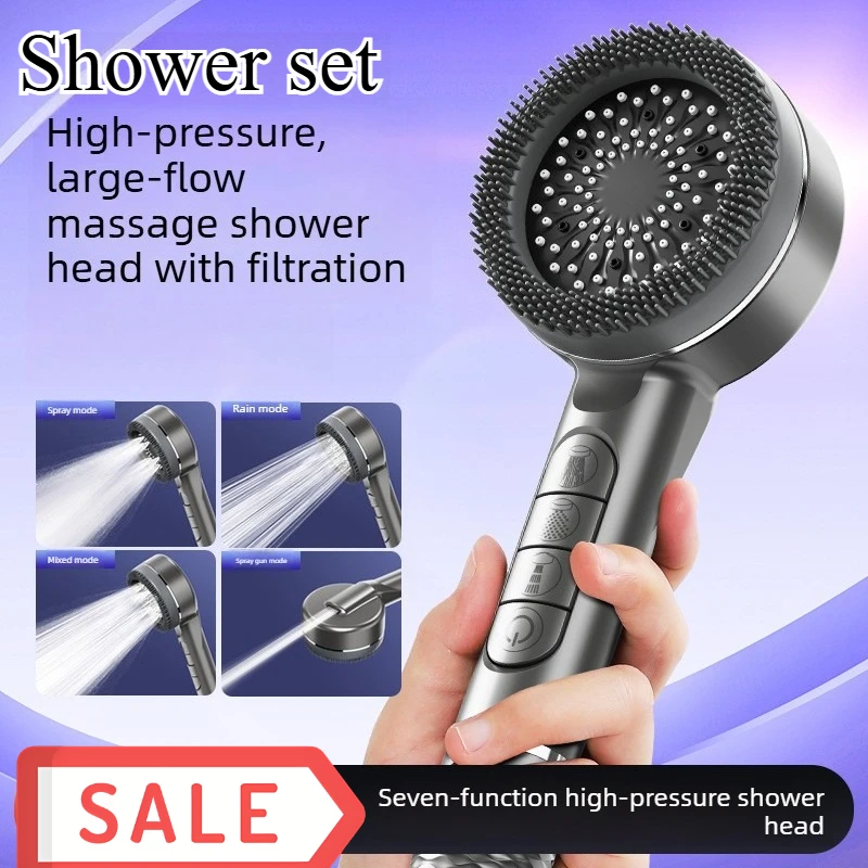 Four-speed Adjustment Shower Booster Shower Head Bathroom Household Water Heater Bath Handheld Shower Head Bracket Set