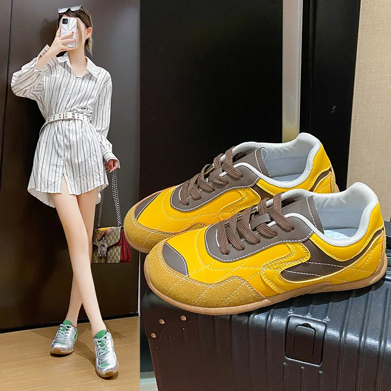 

Autumn New Fashionable Leather Color Matching German Training Shoes Retro Casual Flat Sports Running Shoes