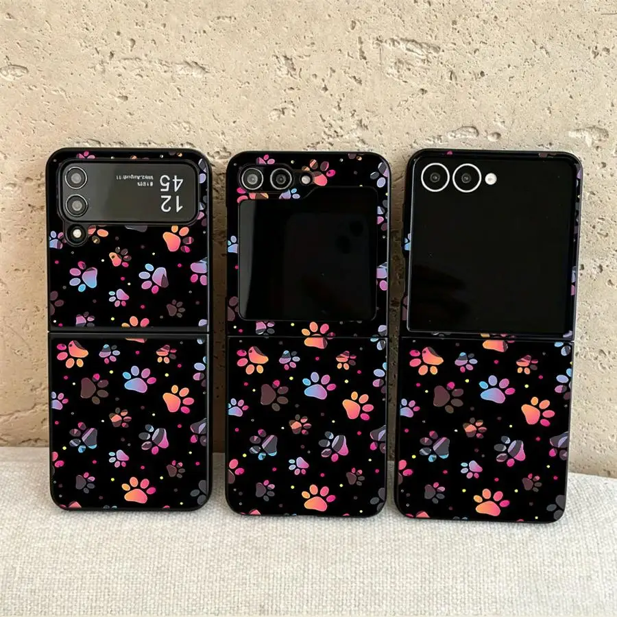 Back Phone Cover Funda Case for Samsung Galaxy Flip6 Flip3 Z Flip 7 6 5 4 3 Flip5 Flip4 Flip7 FE Colorful Paw Prints