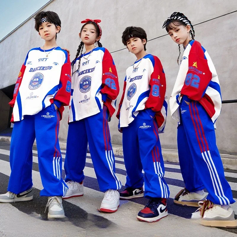 Performance-Kleidung für Kinder, Hip-Hop-Street-Dance-Trendkleidung, lockeres explosives Straßenset für Jungen, Grundschulsport