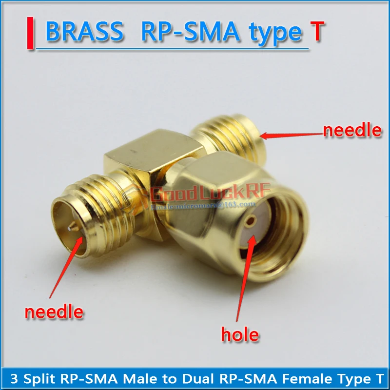 Rp Sma 3 Weg Splitter Connector Socket T-Type Rp Sma Male Naar 2 Dual Rp Sma Vrouwelijke Goud messing Coaxiale Rf Adapter Connector