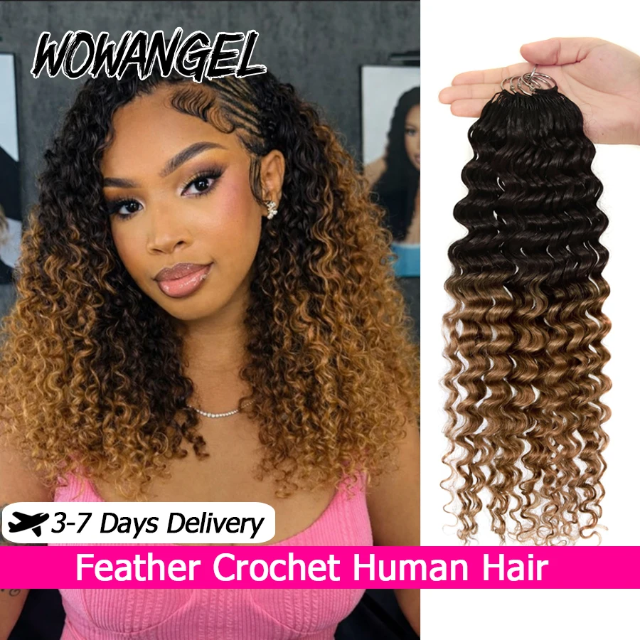 

WOWANGEL T1B/30 Накладные волосы Deep Wave Crochet Hair, 14-24 дюйма, без узлов, предварительно разделенные, кудрявые, из натуральных человеческих волос, для женщин, 40 г/упаковка