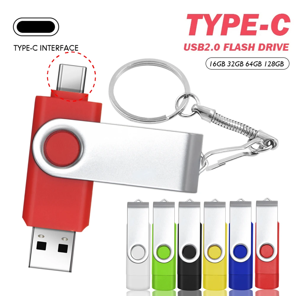 Unidad Flash USB de TYPE-C, Pen Drive de 128GB con llavero gratis, 64GB, regalo de negocios creativo, Memory Stick de 32GB, disco U negro y rojo