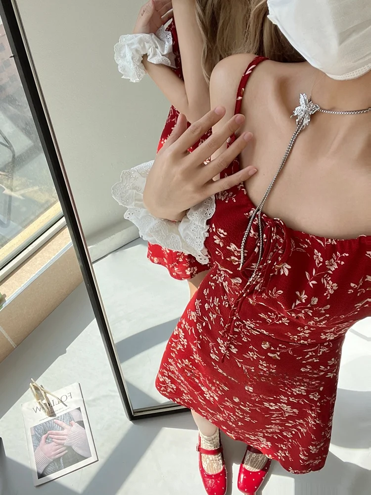 Sommer Blumendruck Off-ulder Dr. Beach Vaion ort Rock Kleine ence Design Sense Rote Farbe Abnehmen Mädchen Dr