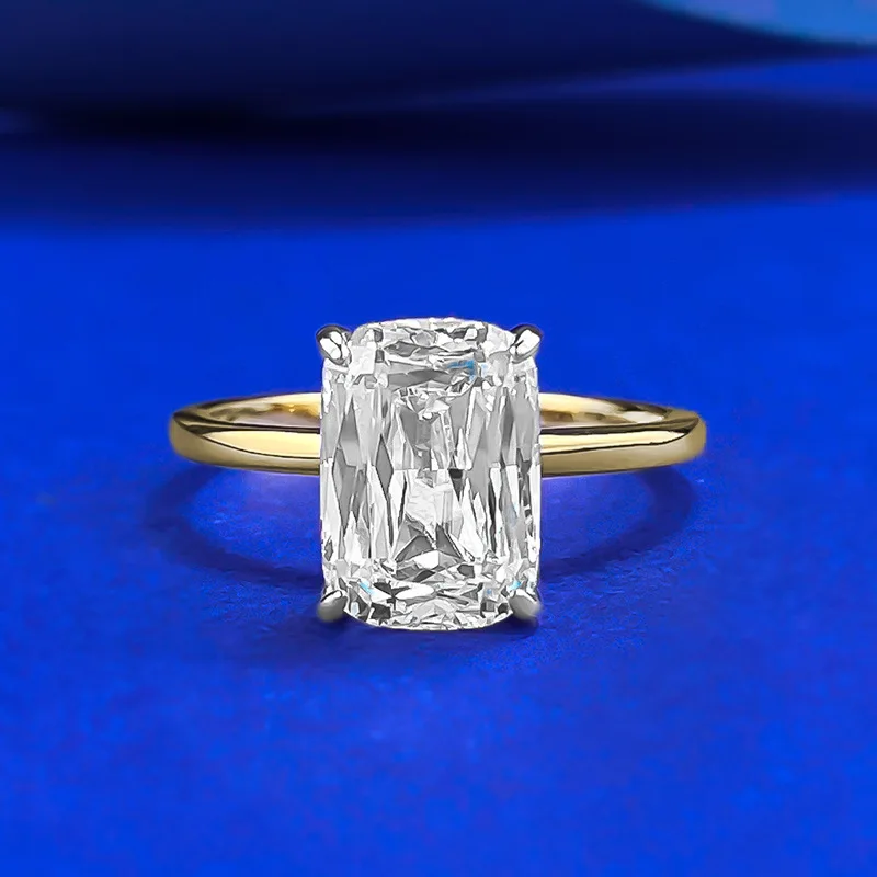 

S925 Silver New Style Gold 7 * 10 Rectangular Ring for Women's Daily Versatile European and American Cross border Style Straight