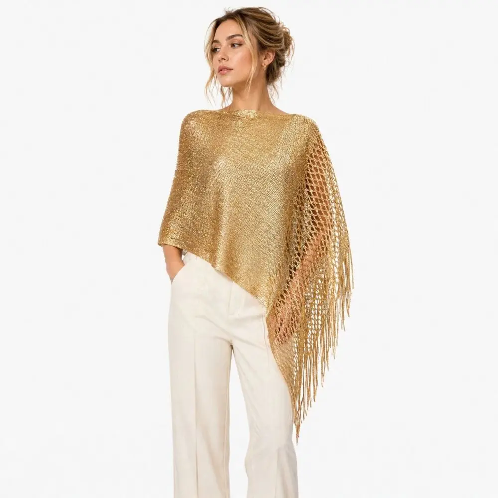 Multicolor Hollow Out Shawl Solid Color Breathable Glitter Scarf Gold Silver Thread Tassel Sun Protection Shawl Outerwear