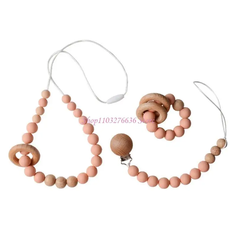 R6FD 3 Pcs/Set Newborn Pacifier Clip Chain Teething Bracelet Necklace Pendant Teether