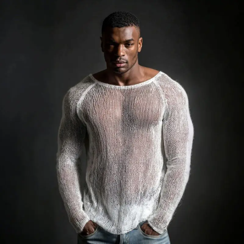 Camiseta Casual Sexy Masculina, Respirável, Manga Longa Raglan, Top Leve e Macio, Moda Streetwear, Camiseta Básica de Alta Qualidade