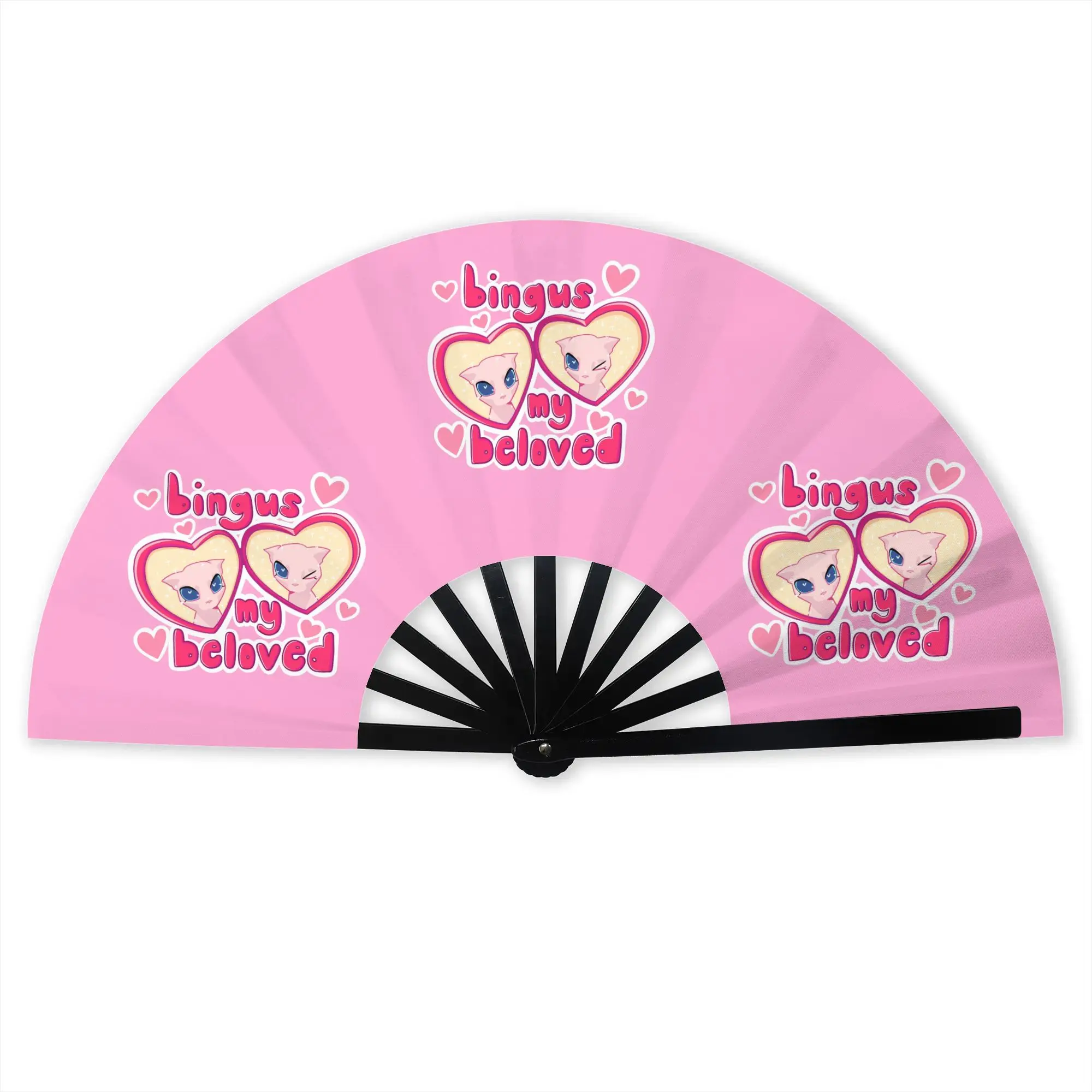 Bingus My Beloved Stylish Hand Fan Women Sphynx Cat Printed Polyester Fan Vintage For Wedding Party Gift