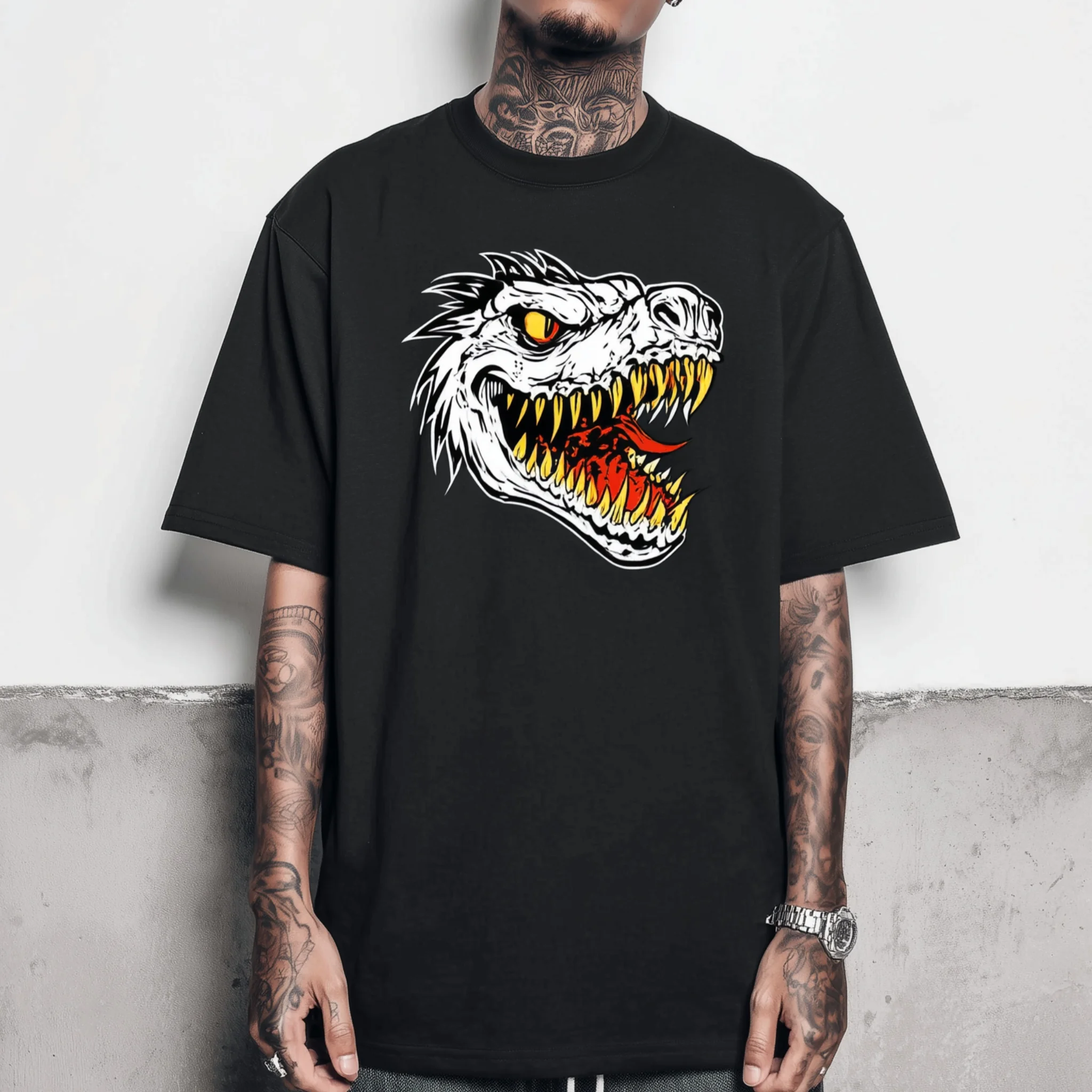 

Teevo Men's Short Sleeve T-Shirt Dragon Head Print Casual Streetwear