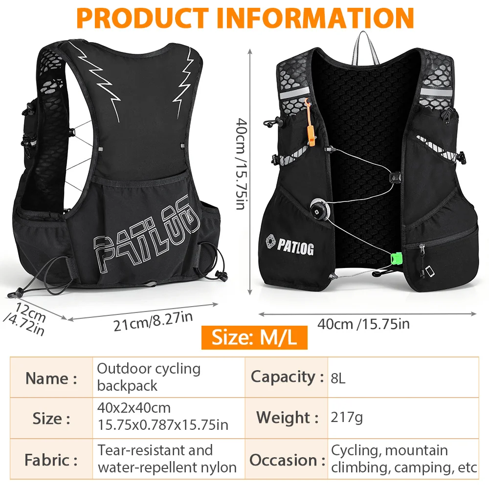 NEWBOLER Outdoor Trail Running Backpack Ultralight Women Men Run Race Hydration Vest Marathon Bike Bag for Marathon Hiking 8L