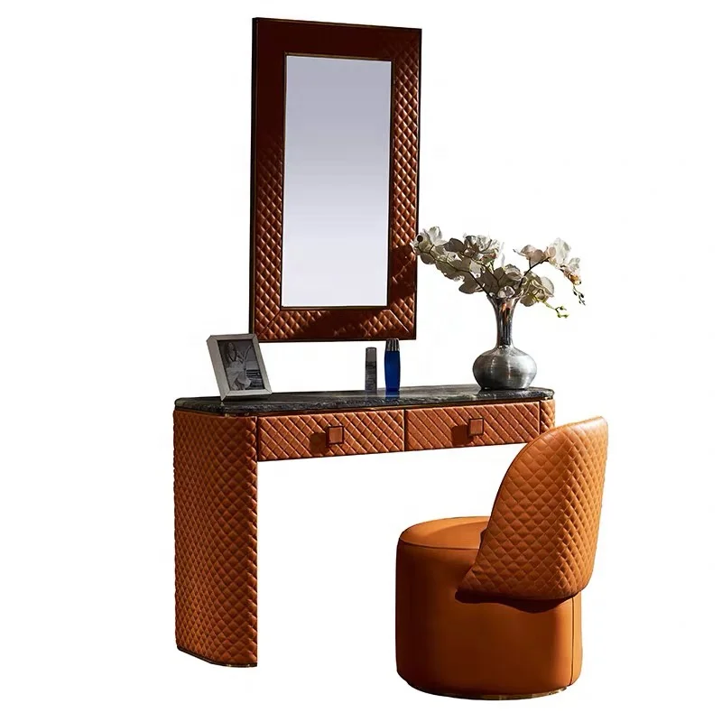 

New Design Luxury Leather Gold Dresser Set Dresser with Mirror Furniture Make up Dresser