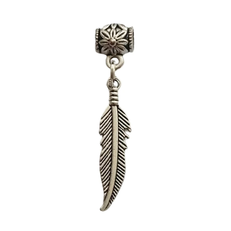 3pcs Feather Charms, Bohemia Pendant Spacer Beads Set, Tibetan Supplies for DIY, Metal Bead for Necklace Earrings Jewelry Making