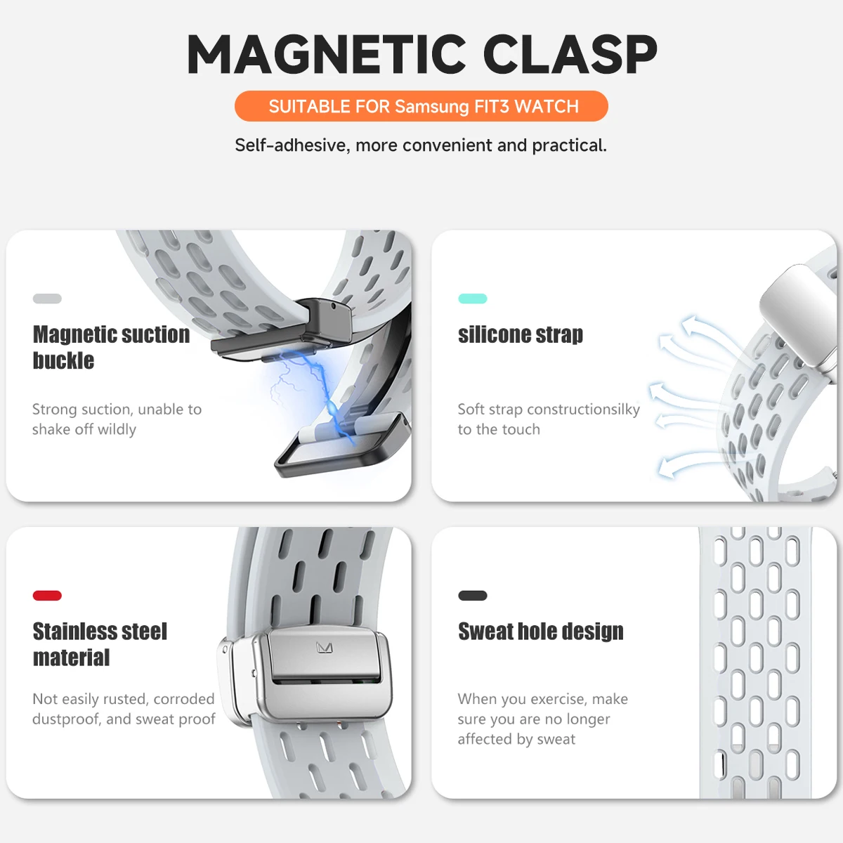 ケース + 磁気ストラップサムスンギャラクシーフィット 3 アクセサリーシリコーン金属バックル通気性ベルトブレスレットコレアギャラクシー Fit3 バンド