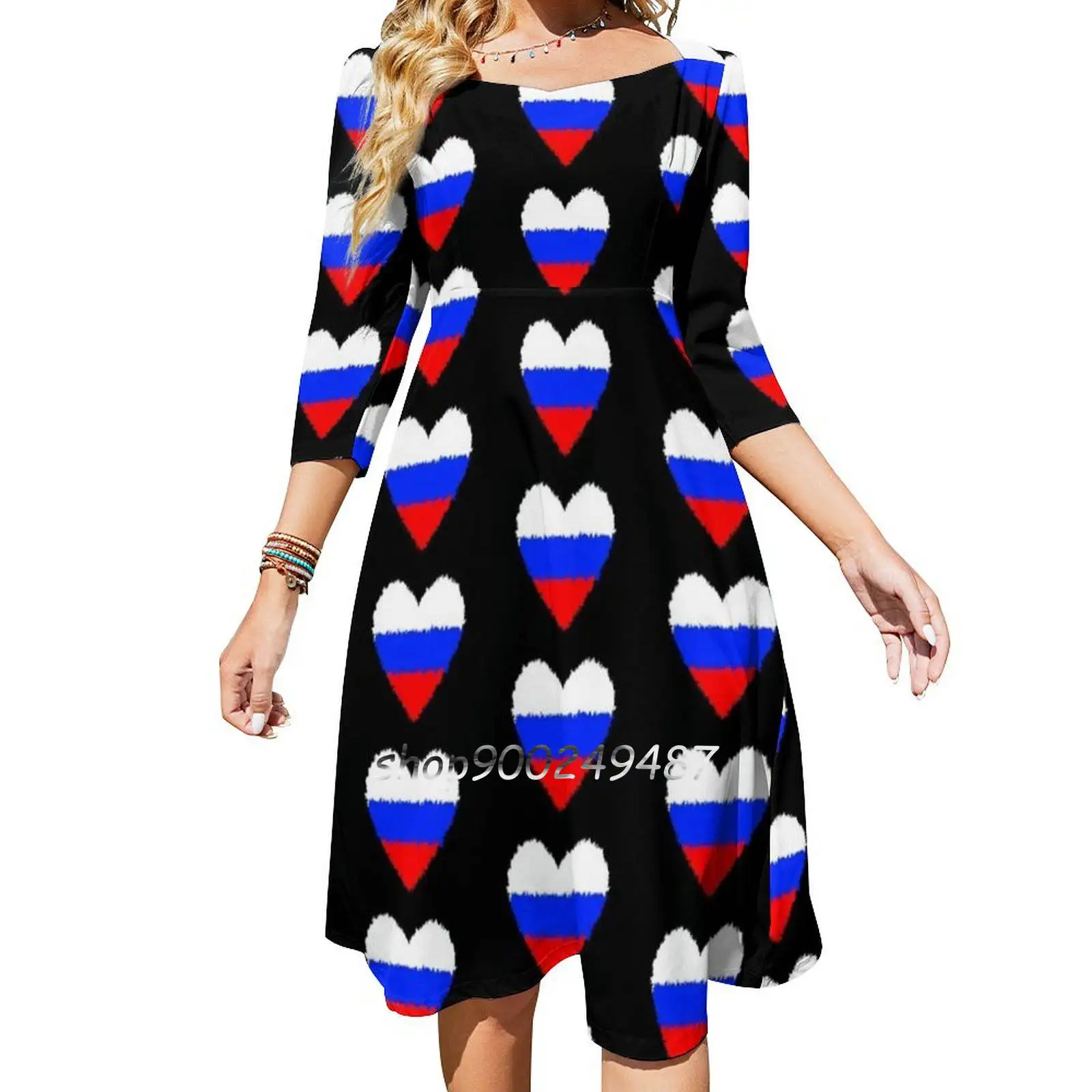 A Heart For Russia-Football Sweetheart Knot Flared Dress Fashion Design Large Size Loose Dress Soccer Russia Heart Sports