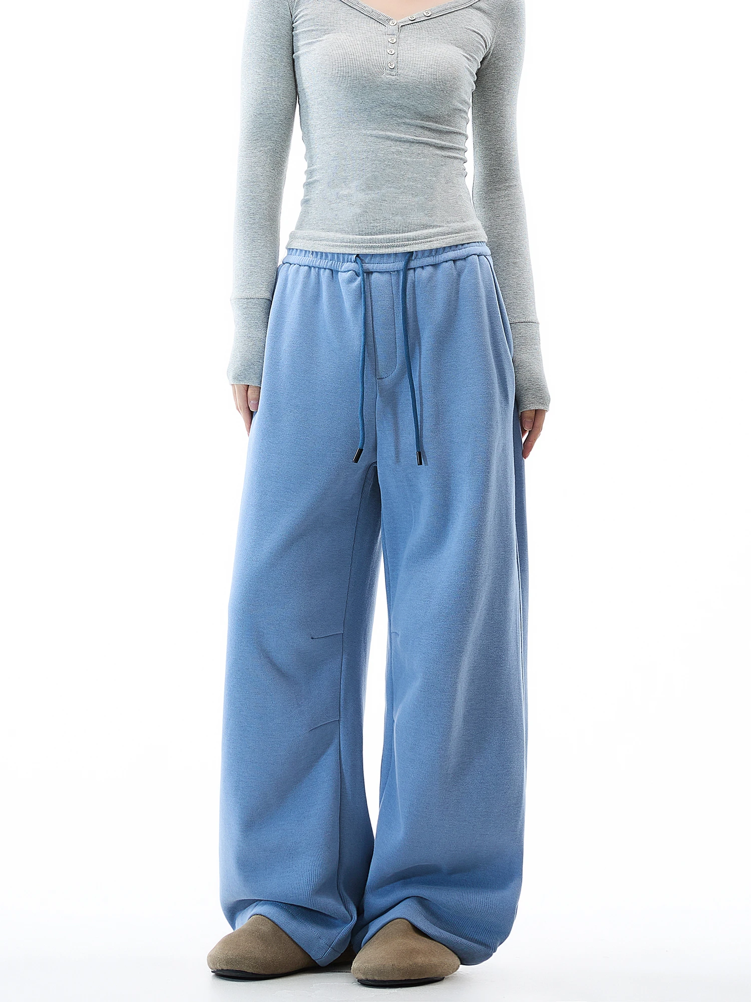 

Свободные широкие брюки в американском стиле, женские синие ленивые прямые спортивные штаны, осень-зима, новые повседневные брюки длиной до пола