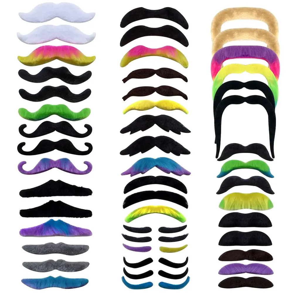 48 Pcs Fake Mustaches Self Adhesive Novelty Mustache Fiesta Party Supplies Halloween Fancy Costume Fake Moustaches Stickers